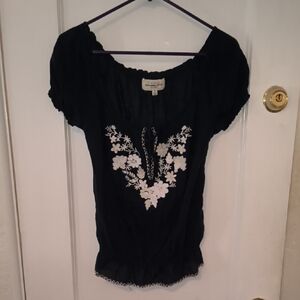 Abercrombie & Fitch | Dark Blue Top with White Floral Embroidery